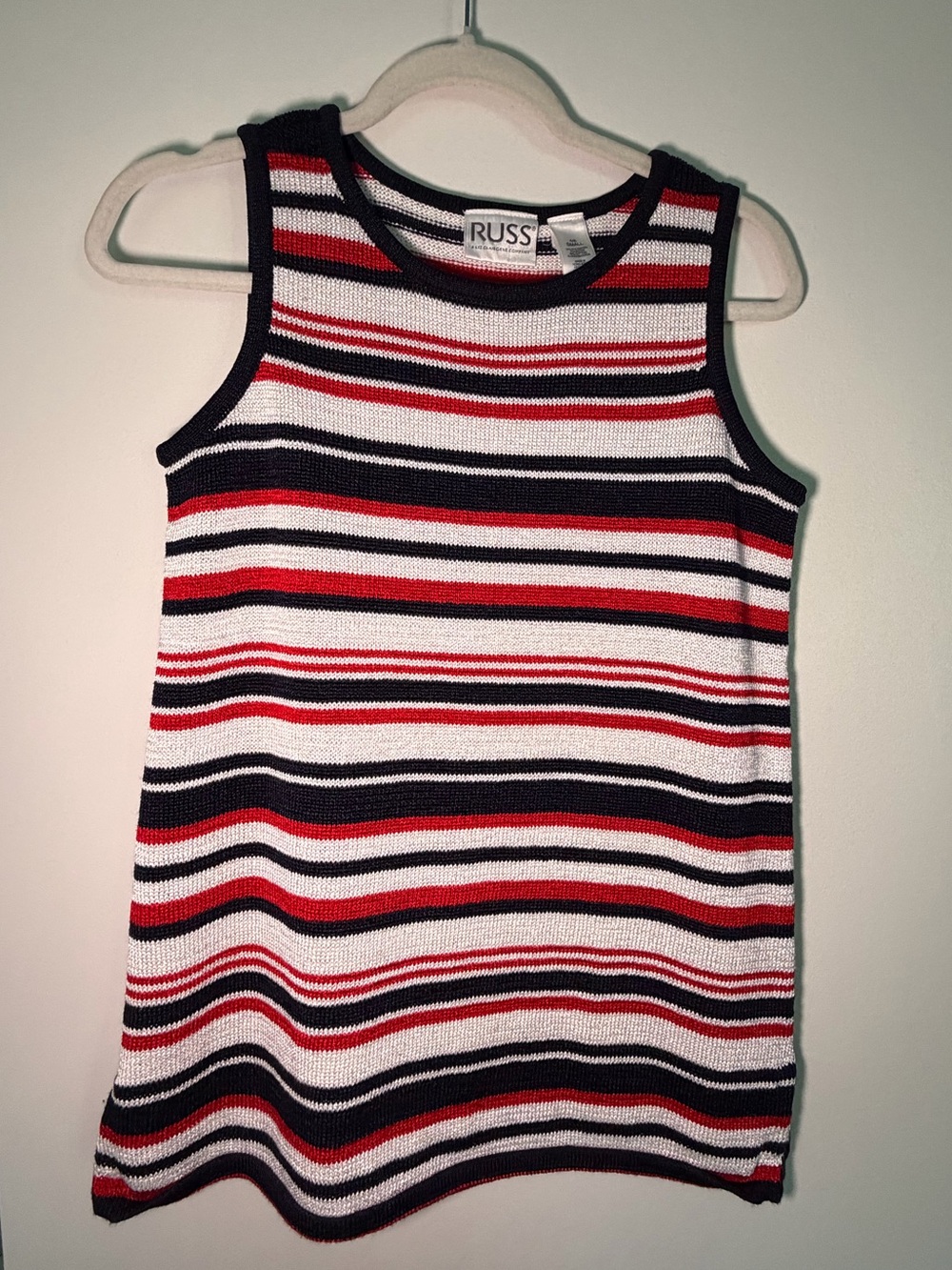Vintage Striped Sleeveless Knit Tank Top in Red, White, Navy